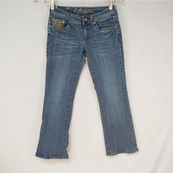 LA Idol Bootcut Jeans Women's Size 1 Rhinestone Embellishments Embroidery Rodeo - Picture 1 of 9
